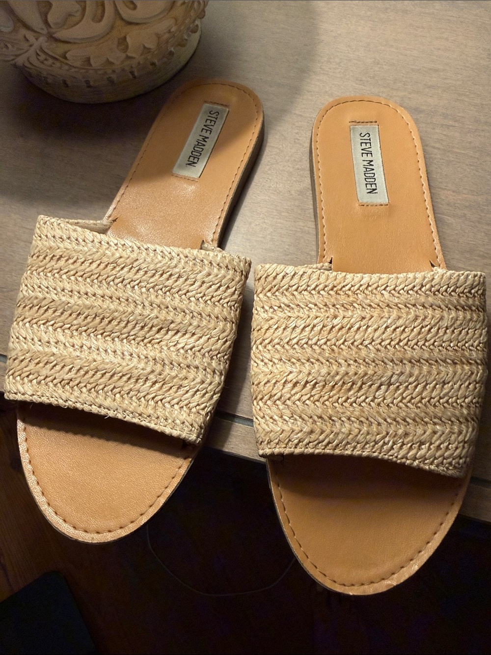 Steve Madden Natural Tan Braided Slide Sandals